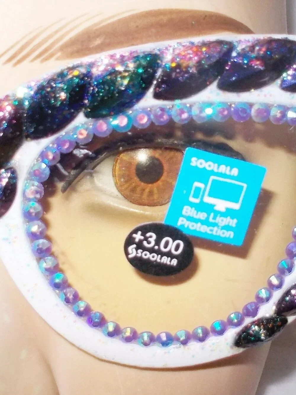 FABULOUS WHITE CATEYE READING GLASSES 3.00 STRENGTH BLUE FLAME RHINESTONES